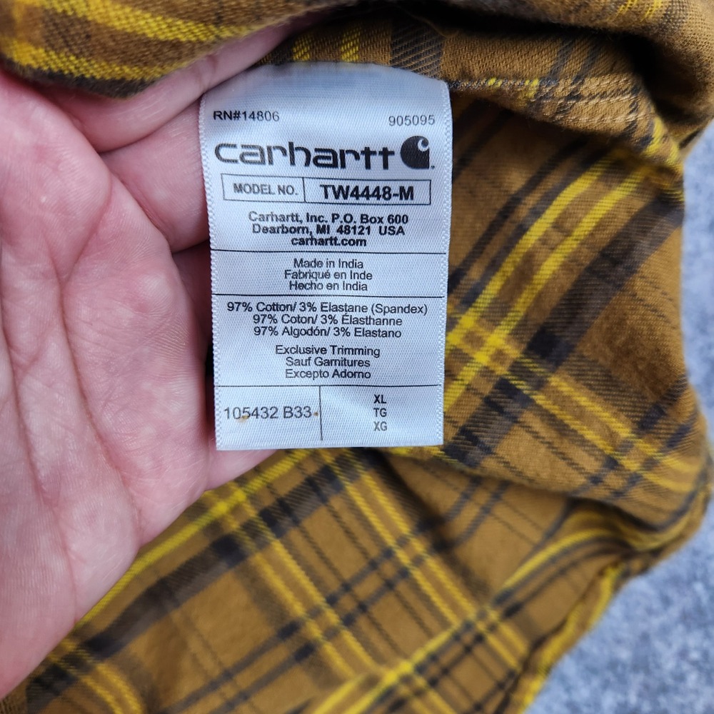 Carhartt Rugged Flex‎ Shirt Men XL Yellow Flannel Plaid Relaxed Fit Workwear - Picture 5 of 9